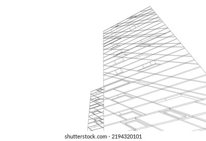 Modern building architectural drawing vector illustration