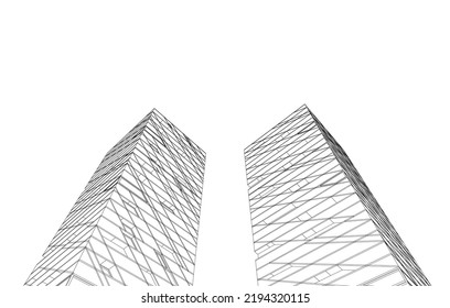 Modern building architectural drawing vector illustration