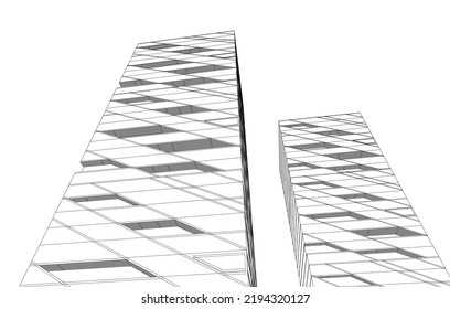 Modern building architectural drawing vector illustration