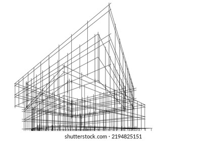 Modern building architectural drawing vector illustration