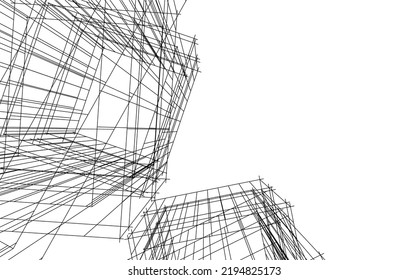 Modern building architectural drawing vector illustration