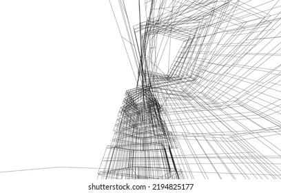 Modern building architectural drawing vector illustration