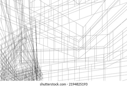 Modern building architectural drawing vector illustration