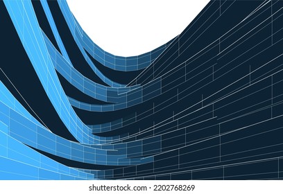 Modern building architectural drawing vector illustration