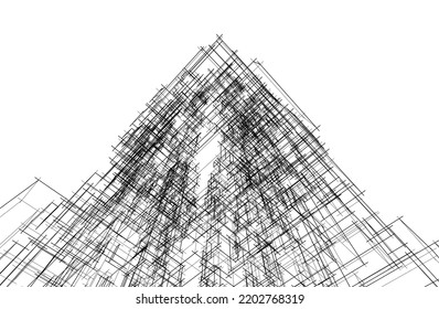Modern building architectural drawing vector illustration