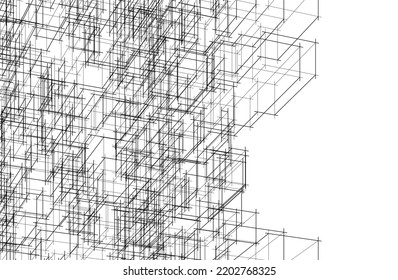 Modern building architectural drawing vector illustration
