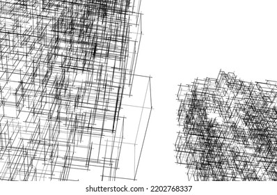 Modern building architectural drawing vector illustration