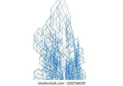 Modern building architectural drawing vector illustration