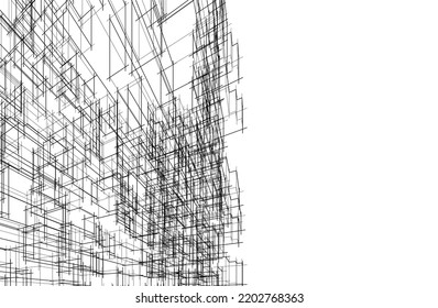 Modern building architectural drawing vector illustration
