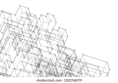 Modern building architectural drawing vector illustration