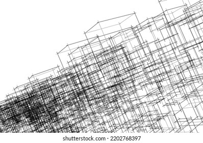 Modern building architectural drawing vector illustration