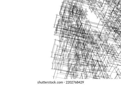 Modern building architectural drawing vector illustration