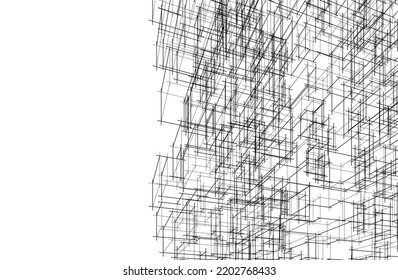 Modern building architectural drawing vector illustration