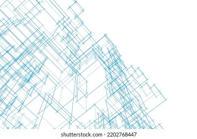 Modern building architectural drawing vector illustration