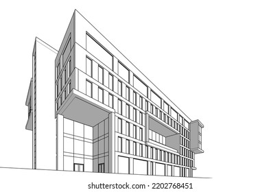 Modern building architectural drawing vector illustration