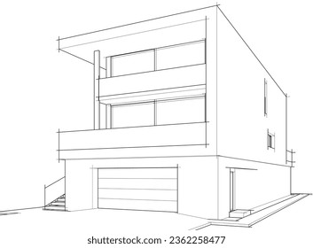 Modern building architectural sketch vector illustration