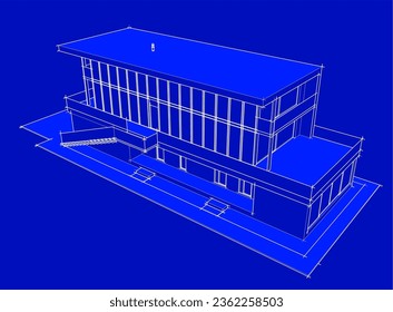 Modern building architectural sketch vector illustration