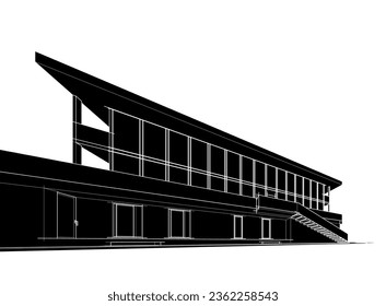 Modern building architectural sketch vector illustration