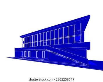 Modern building architectural sketch vector illustration