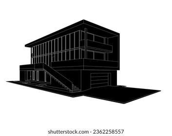 Modern building architectural sketch vector illustration