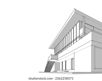Modern building architectural sketch vector illustration