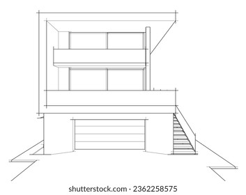 Modern building architectural sketch vector illustration