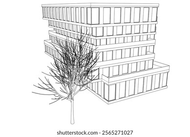 Modern building architecture 3d illustration