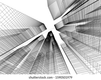 Modern building architecture, city skyline 3d illustration