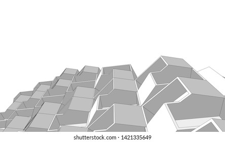 Modern building with balconies, architecture 3d illustration