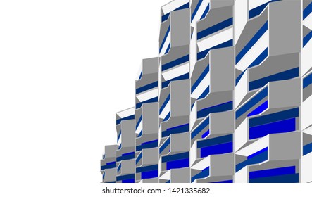 Modern building with balconies, architecture 3d illustration