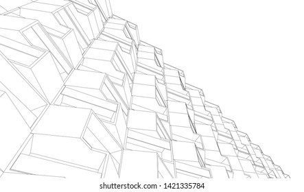 Modern building with balconies, architecture 3d illustration