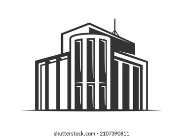 Modern building construction isolated on white background. Vector illustration