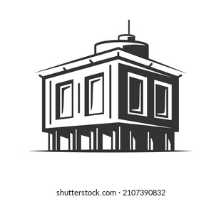 Modern building construction isolated on white background. Vector illustration
