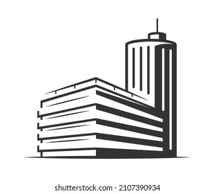 Modern building construction isolated on white background. Vector illustration