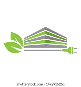 modern building, electrical plug cable and leaves
