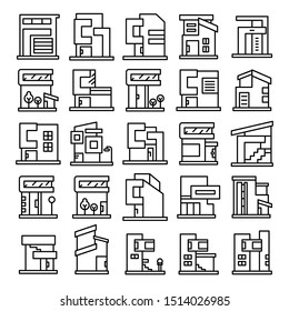 modern building and house, modern architecture design line icons