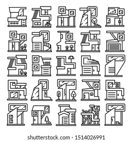 modern building and house, modern architecture design line icons