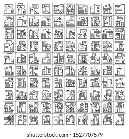 modern building and house, modern architecture design line icons