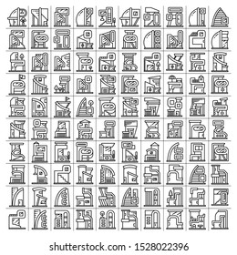 modern building and house, modern architecture design line icons