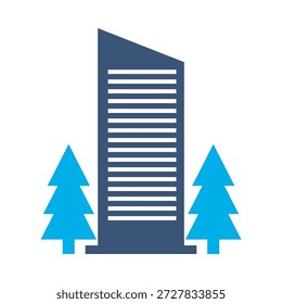 ícone de edifício moderno vetor plano azul design arranha-céu símbolo de escritório cidade arquitetura estado urbano elemento gráfico sinal