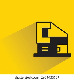 modern building icon with shadow on yellow background