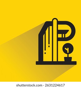 modern building icon with shadow on yellow background
