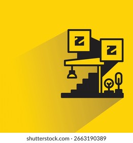 modern building icon with shadow on yellow background