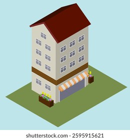Modern building illustration designed in 2.5D style
