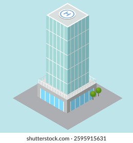 Modern building illustration designed in 2.5D style