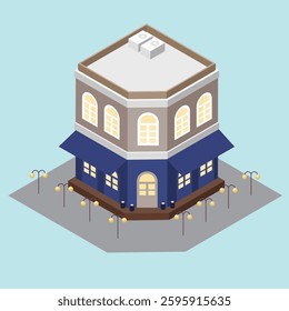 Modern building illustration designed in 2.5D style