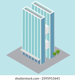 Modern building illustration designed in 2.5D style