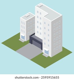 Modern building illustration designed in 2.5D style