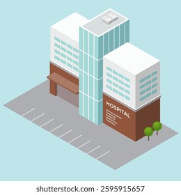 Modern building illustration designed in 2.5D style