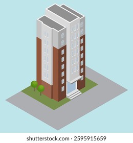 Modern building illustration designed in 2.5D style